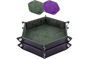 SIQUK 2 Pieces Dice Tray PU Leather Dice Trays Portable Folding Hexagon Dice Roller Tray for Dice Games Like RPG, DND and Other Table Games (Dark Green, Violet)