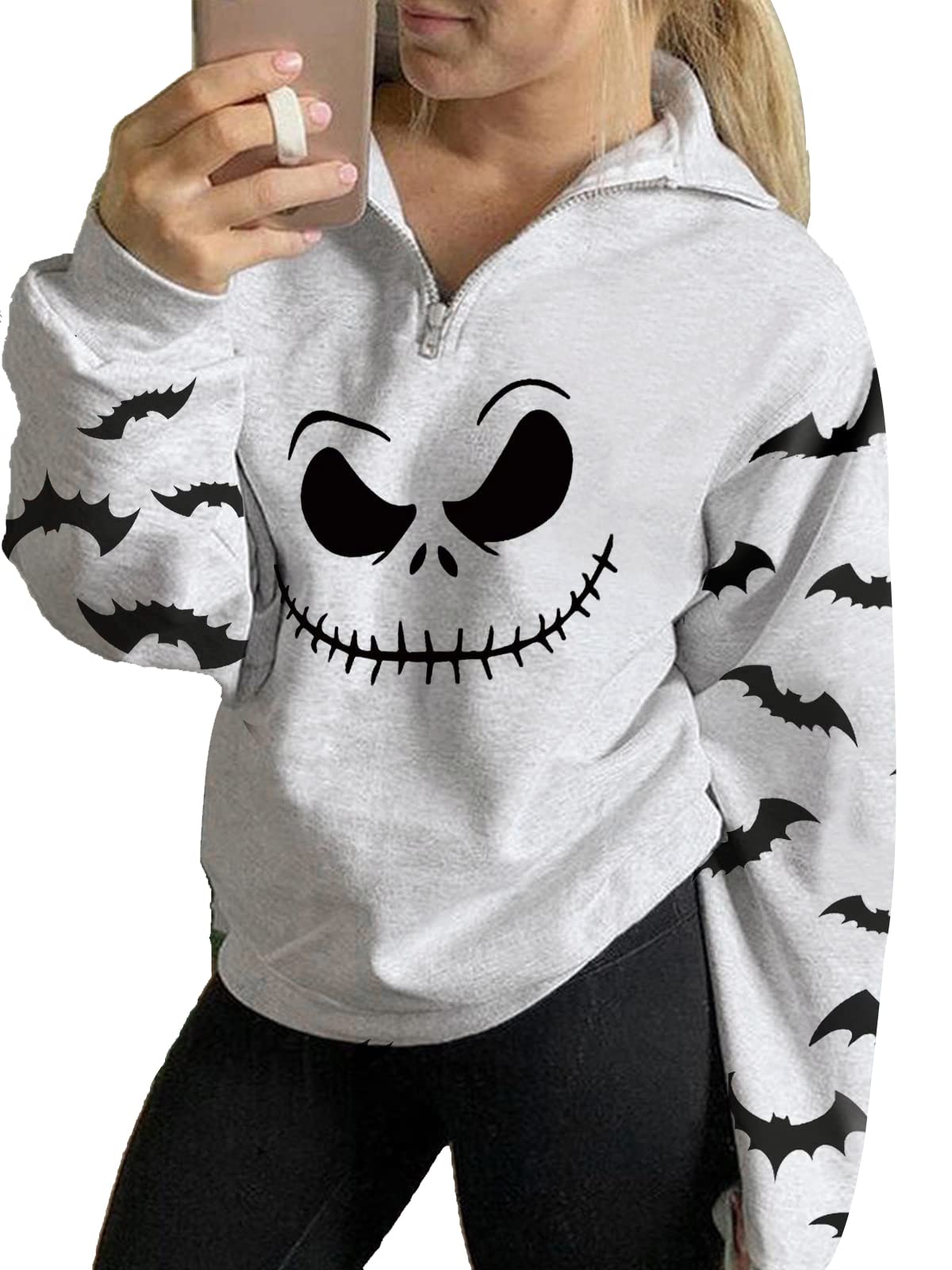Photo 1 of tiqwova Womens Halloween Pumpkin Face Sweatshirt Loose Casual Christmas Shirt for Women (N01-L)