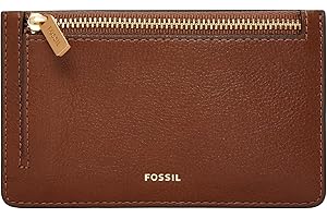Fossil Women's Logan Leather Wallet Slim Minimalist Zip Card Case with Keychain, Brown (Model: SL7925200)