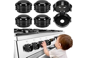 ESENHARBER Stove Knob Safety Covers, for Knob Diameter Less Than 2.4", Dual Grip Safety Shield, Press Gas Stove Knob Locks, Creative Oven Lock Knob Covers for Child Safety, Black Color, Pack of 5