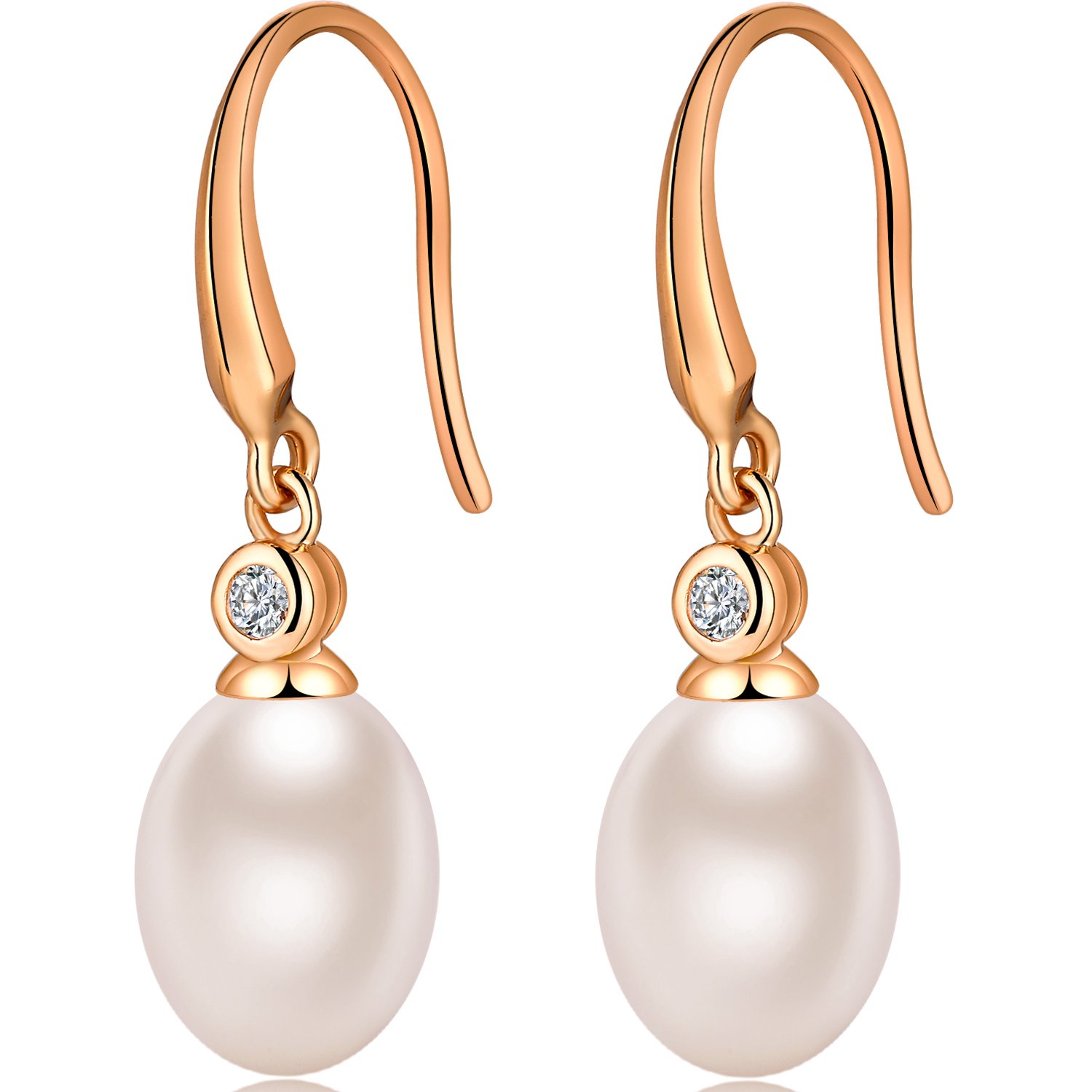 Watershed Rose Gold Pearl Drop Earrings - Cultured Tear Drop Pearl Dangle Earrings with Leverback