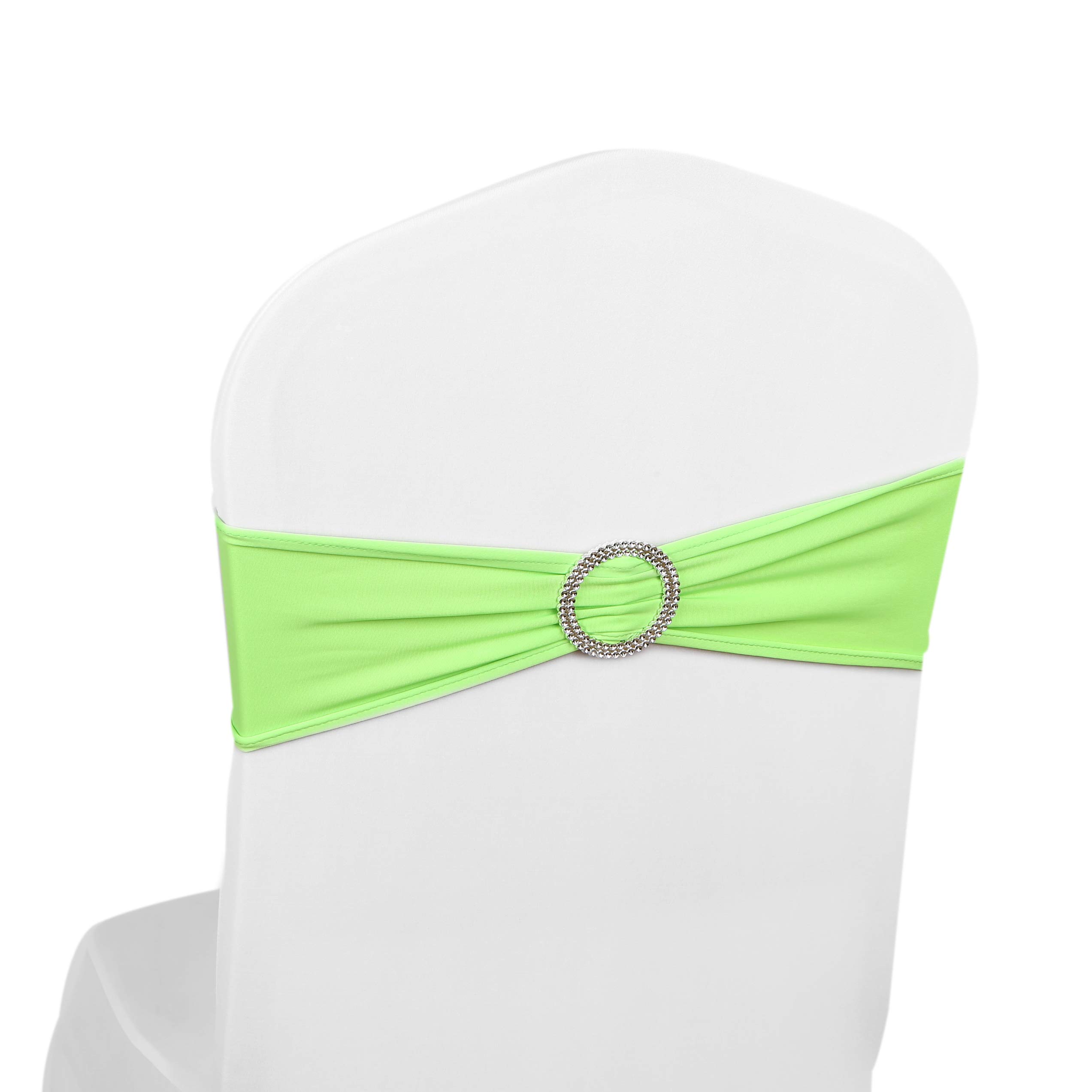 Elastic Stretch Spandex Chair Covers Sashes Bands With Buckle Bows For Wedding Home Party Suppliers Decorations (Lime Green, 50PCS)