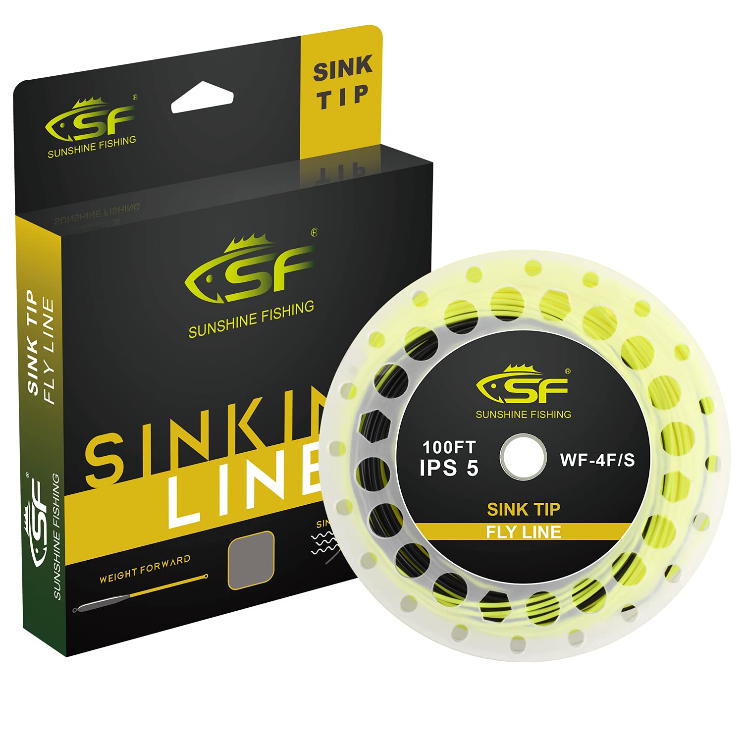 SF Hi-Viz Fly Fishing Sinking Tip Line Weight Forward Taper Floating Fly Line Sinking Line 100FT IPS5# WF9F/S Fluorescent Yellow&Black — image 1