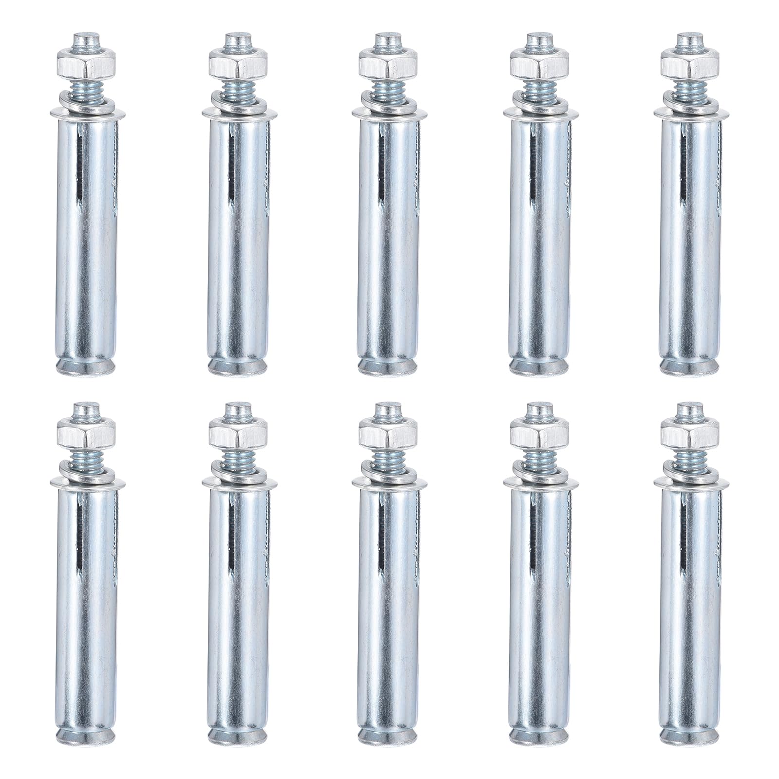 DTGN 1/4" x 2-1/4" Hex Nut Sleeve Anchors - 10Pack - Good for Concrete Dry Brick Block Walls - Carbon Steel - Silver