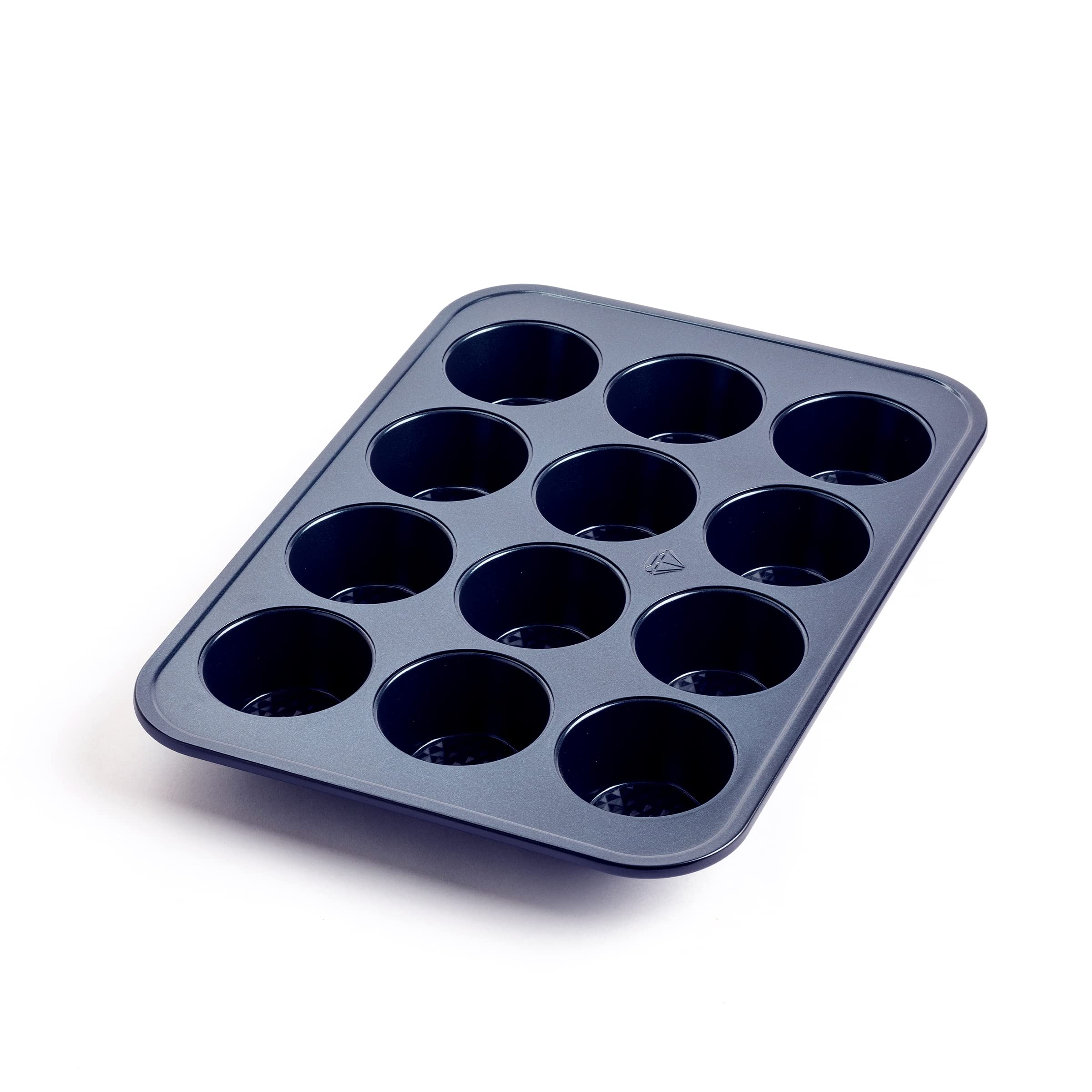 Blue Diamond Bakeware Diamond Infused Ceramic Nonstick, 12 Cup Muffin and Cupcake Baking Pan, Easy Release, Dishwasher and Freezer Safe, PFAS-Free, Blue