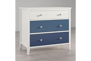 Little Seeds Monarch Hill Poppy White 3 Drawer Dresser, 31.5”H x 35.5625”W x 19.0625”D, Blue