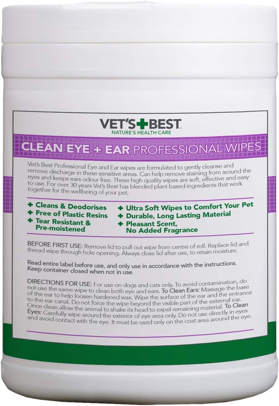 Vet's Best Clean Eye and Ear Biodegradable Professional Wipes for Dogs and Cats Pack of 160, white, 160 pack - Image 3