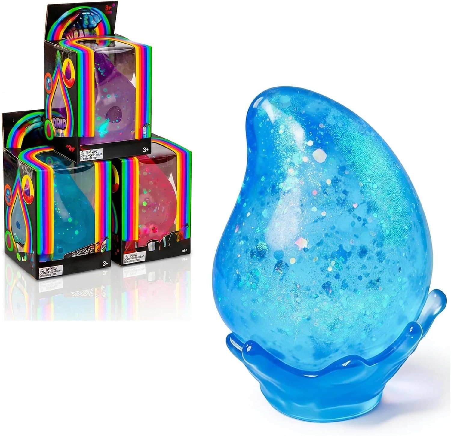 Dream Drop Squishy Fidget Toys Malt Sugar Filled Slow Rising Sensory Stress Balls for Adults Heavy Duty Glitter Droplet Squeeze Toys for Anxiety Relief Office Desk Easter Basket Stuffers Blue