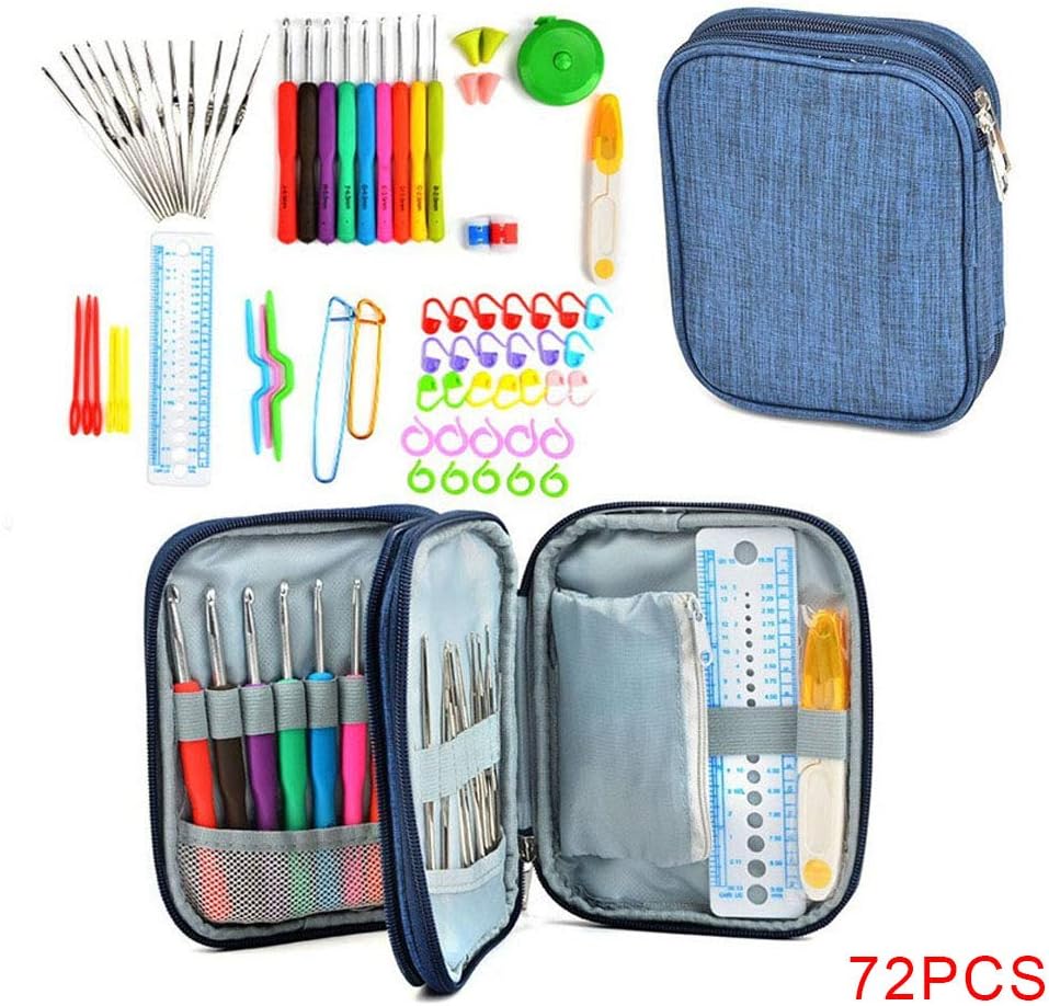 Uokoki 72pcs/set Crochet Hook Set Knitting Needle Kit DIY Manual Set,Storage Bag Knitted Storage Bag Knitting Knit Weave Yarn Crafts Tools