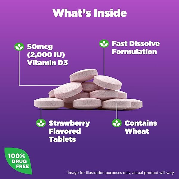 NATROL FAST DISSOLVE VITAMIN D3 2,000 IU, DIETARY SUPPLEMENT FOR BONE AND JOINT HEALTH, BONE SUPPORT SUPPLEMENT, 90 TABLETS, 90 DAY SUPPLY