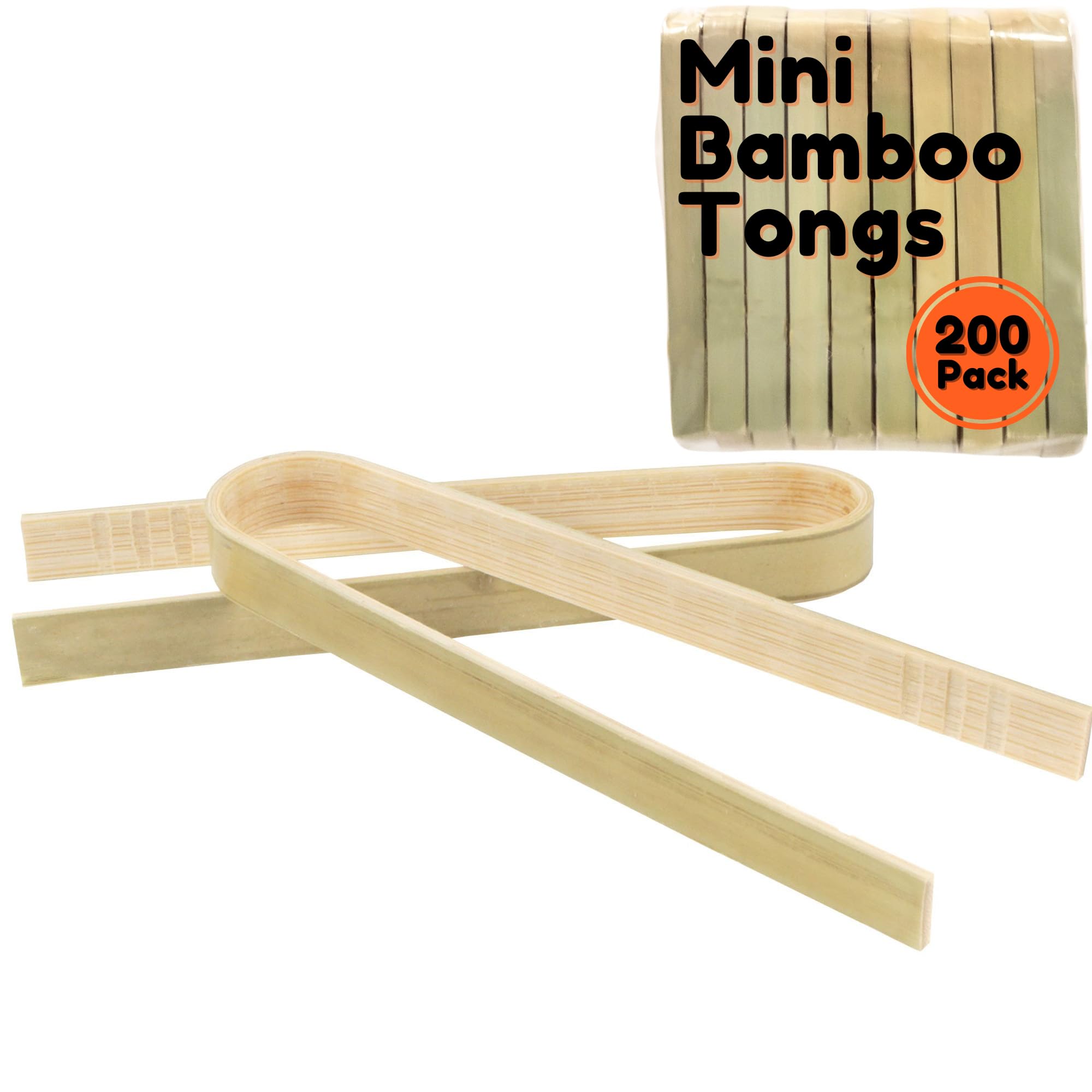BambooMN Brand - 3.9" (10cm) Mini Bamboo Disposable Tongs - Toast Tongs - 200 pcs