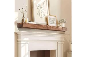 YLYHSST 48" Fireplace Mantel, 3'' Thick Handmade Rustic Solid Wood - Wall Long Floating Shelf with Invisible Metal Bracket, Brown