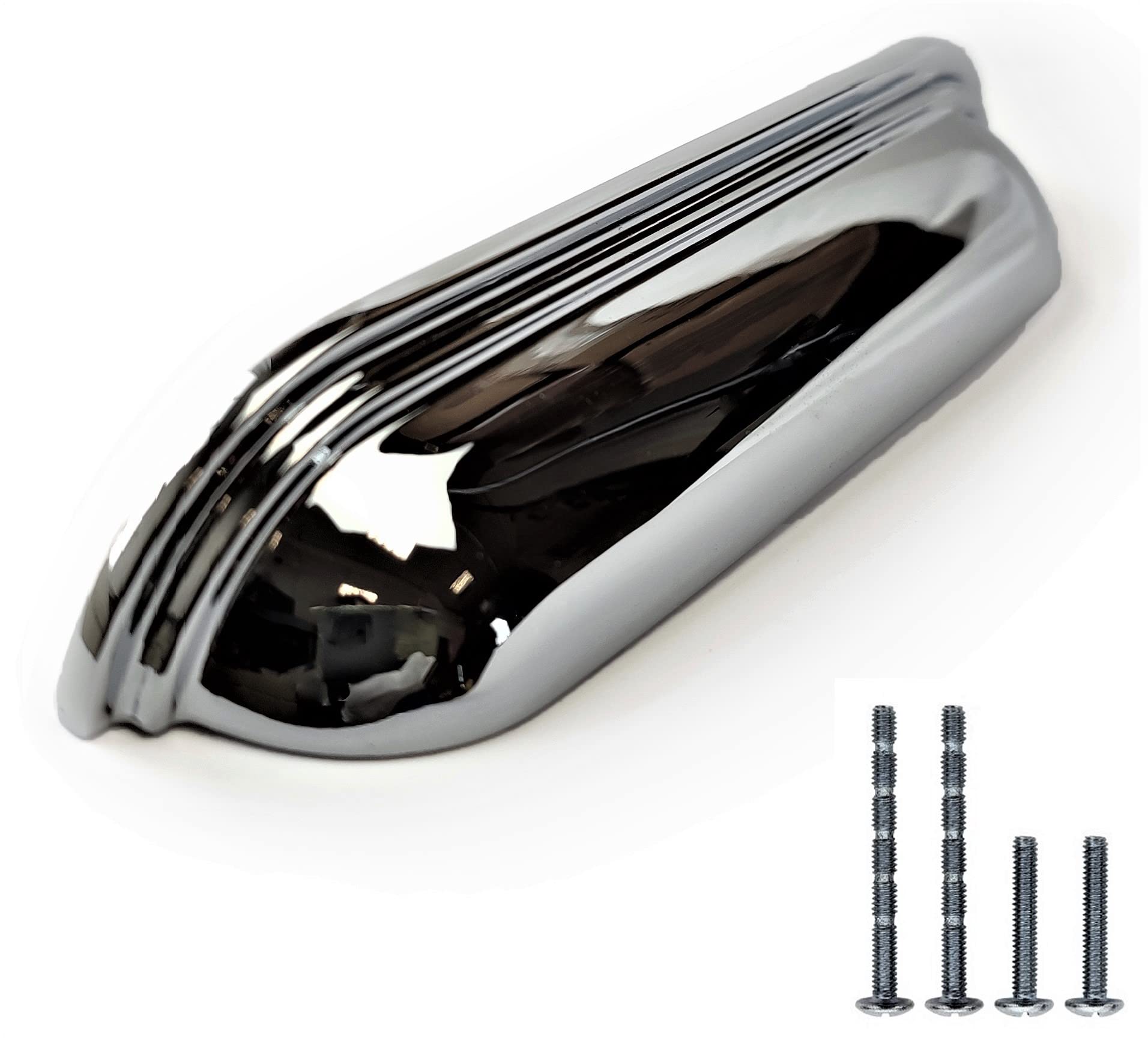 Sets of 6 Cup Handles &/or Knobs for Kitchen cabinets, Shell Handles for Drawers Polished Chrome Fittings by FFF (128mm Between fixings)