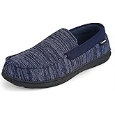 Garonne Men's Moccasin Slippers with Memory Foam for Indoor/Outdoor, Breathable Knit House Shoes with Nonslip Rubber Sole