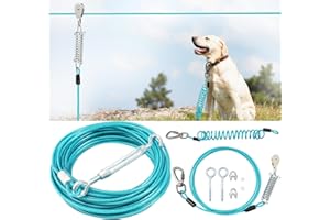 DUCKYGOO Dog Runner for Yard, Double Shock Absorption Dog Trolley System for Large Dogs, Heavy Duty 75FT Dog Tie Out Run Cable with 10FT Dog Leads, for Dogs Up to 250LBS,Aerial Dog Zipline for Outside,Camping