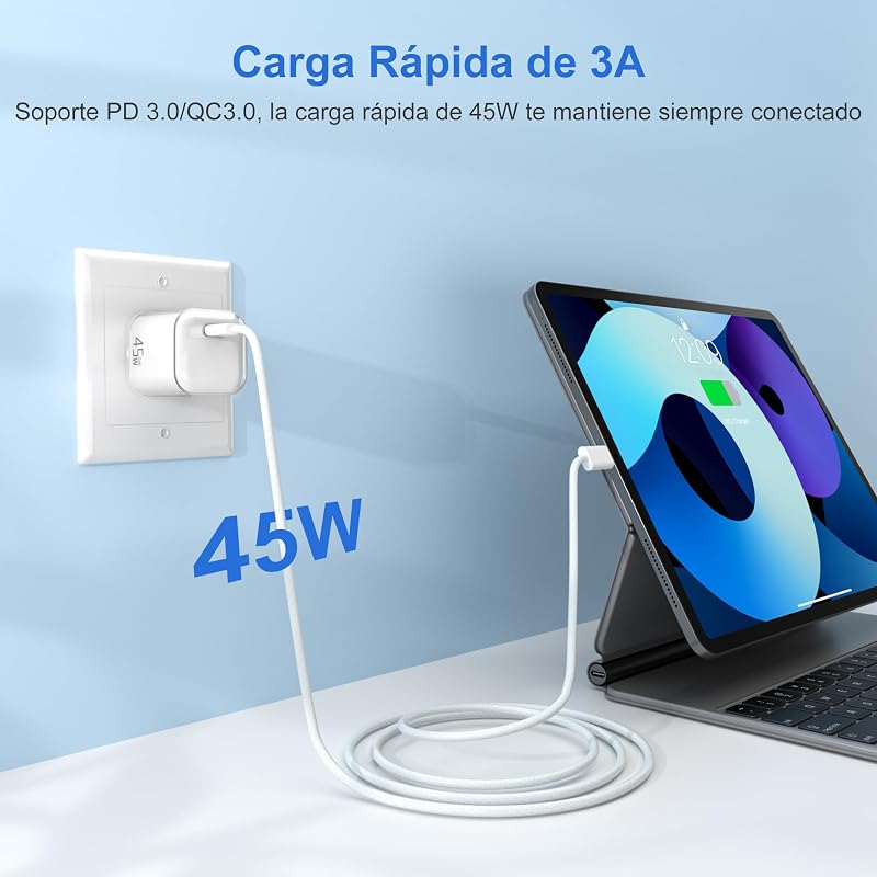 45W Ladegerät USB C Schnellladegerät：GAN PD 3.0 Stecker USB Type C Netzteil mit 1M 60W Typ C Kabel Fast Charger Schnellladen Power Adapter USBC Stecker Ladestecker Für Smartphone Tablets