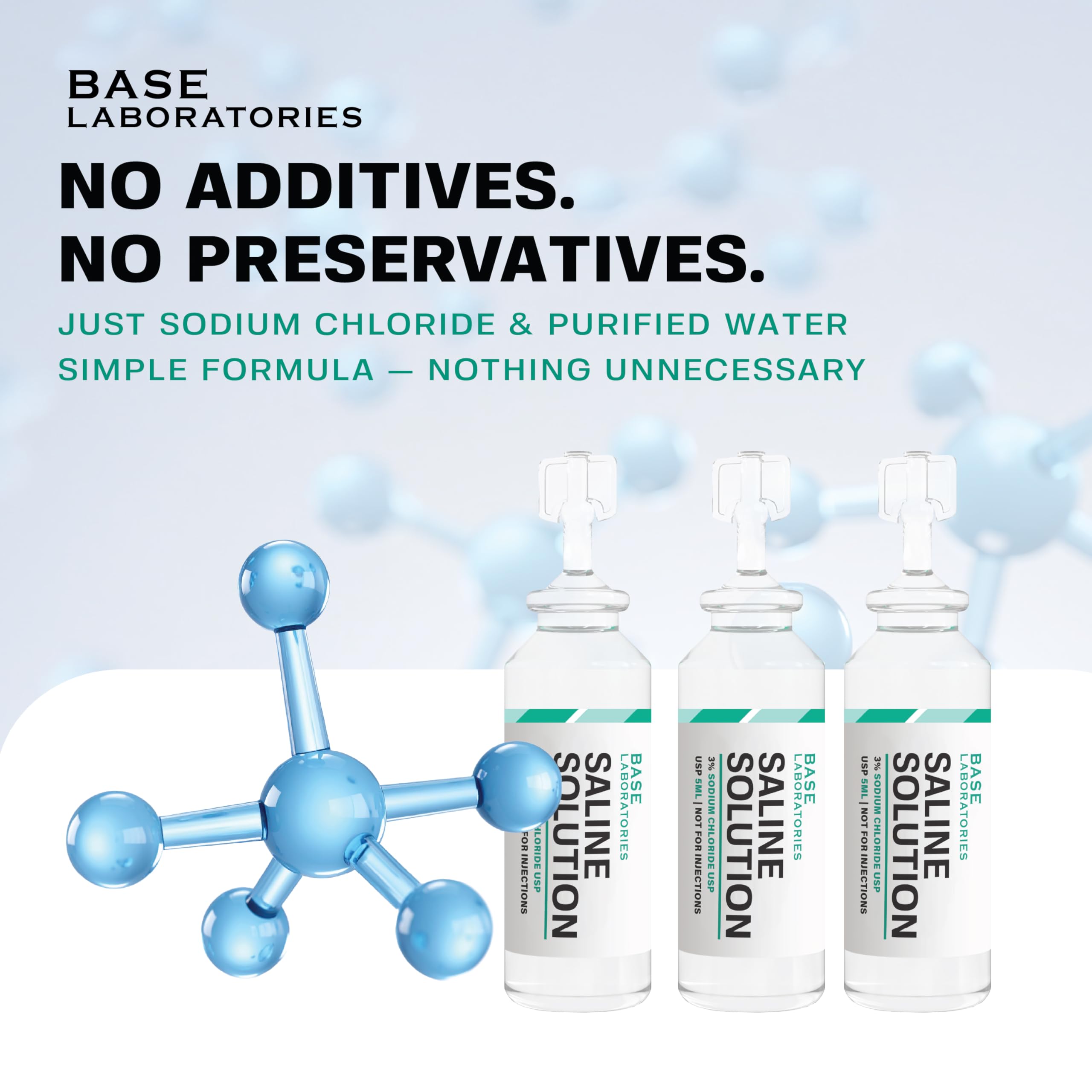 BASE LABORATORIES 3% Saline Solution for Nebulizer Machine | Saline Solution for Inhalation & Nasal Irrigation | High 3% Concentration l 25 Vials 5ml Unit Dose