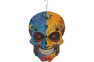 Chaoaixx 12 inch Halloween Decoration Skull Wind Spinner Clearance - 3D Metal Garden Spinner, Mandala Kinetic Art Outdoor Decor -Handcrafted Hanging Ornament for Outdoor,Patio, Yard，Garden