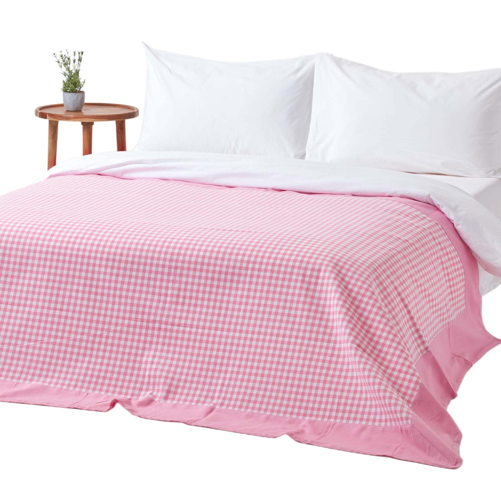 HOMESCAPES Gingham Check Throw Blanket, 100% Cotton Checkered Pink & White, Warm & Cosy, Handwoven Extra Large Throws For Sofas Large, Breathable Blankets For Bed & Armchairs - 225 x 255cm