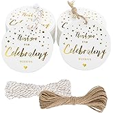 joycraft 100PCS Thank You for Celebrating with US Tags,White Paper Gift Tag, Round Party Favor Tags with String, Personalized