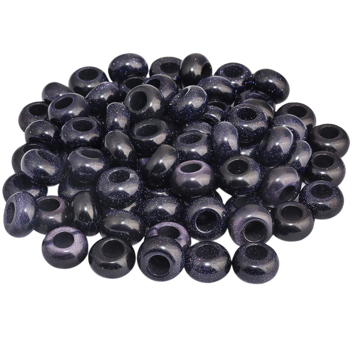 KYEYGWO Blue Sand Stone Large Hole Polished Stone Loose Beads for Jewelry Making, Rondelle Gemstone Beads for European Charm Bracelet, Pack of 20