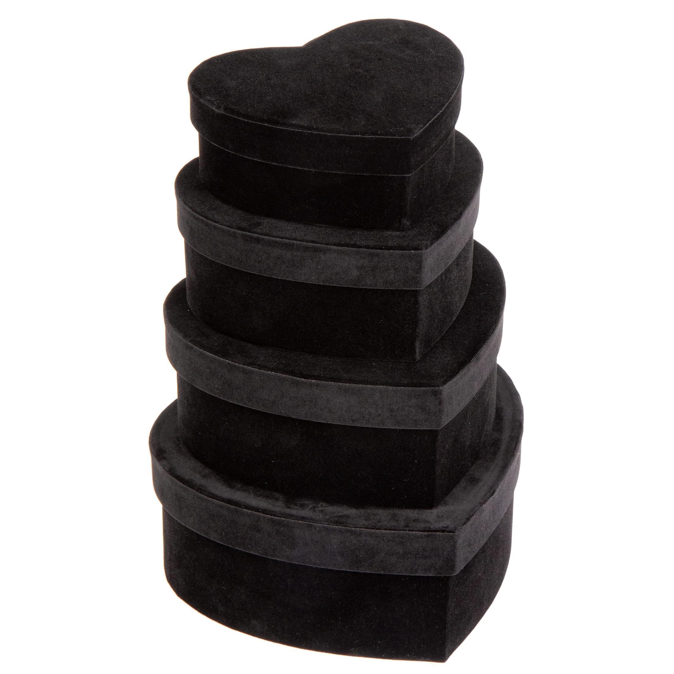 Photo 1 of GnFlus Black Heart Shaped Gift Boxes with Lids for Presents 4 Pack Velvet Nesting Gifts Box for Arrangements Flowers Christmas Thanksgiving Wedding Birthdays Bridesmaid Anniversary Party