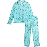 Rene Rofe Girls Pajamas Set - 2 Piece Long Sleeve Button Down Pajama Shirt and Pants - Matching Sleepwear PJs for Girls