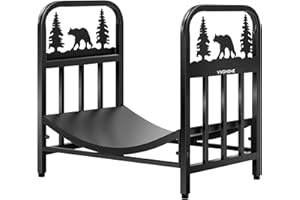 VIVOHOME 16.5 in Decorative Firewood Storage Log Rack with Bear Pattern, Solid Wrought Iron Fireplace Wood Holder Stacker, Indoor Outdoor Waterproof Rustproof