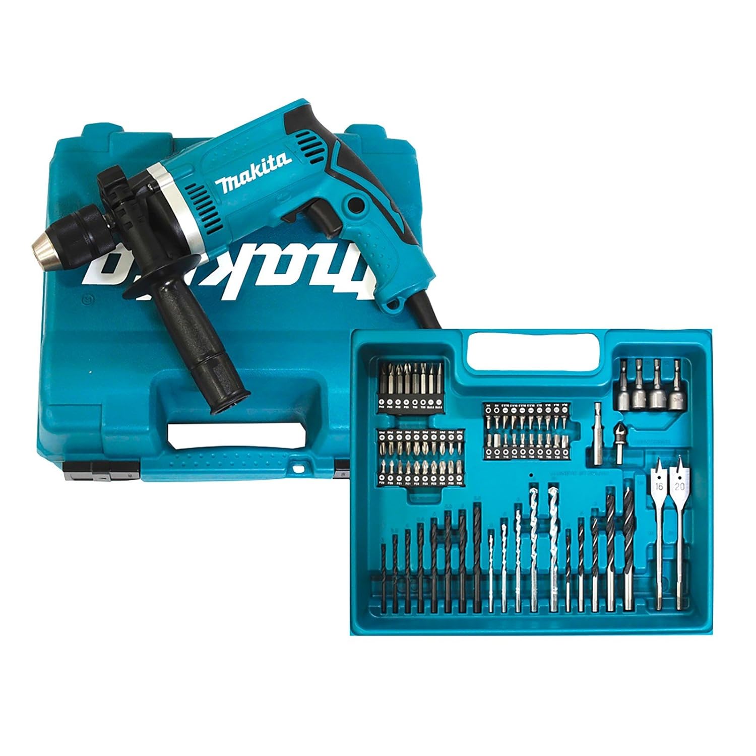 Makita – Taladro percutor maletín  W Incluye  piezas Accesorios hpkx