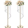 35.4inch Flower Stand for Wedding - Gold Vases Crystal Flower Vase, 2pcs Metal Wedding Flower Stand for Centerpiece Table Decorations Reception Party Home Decor