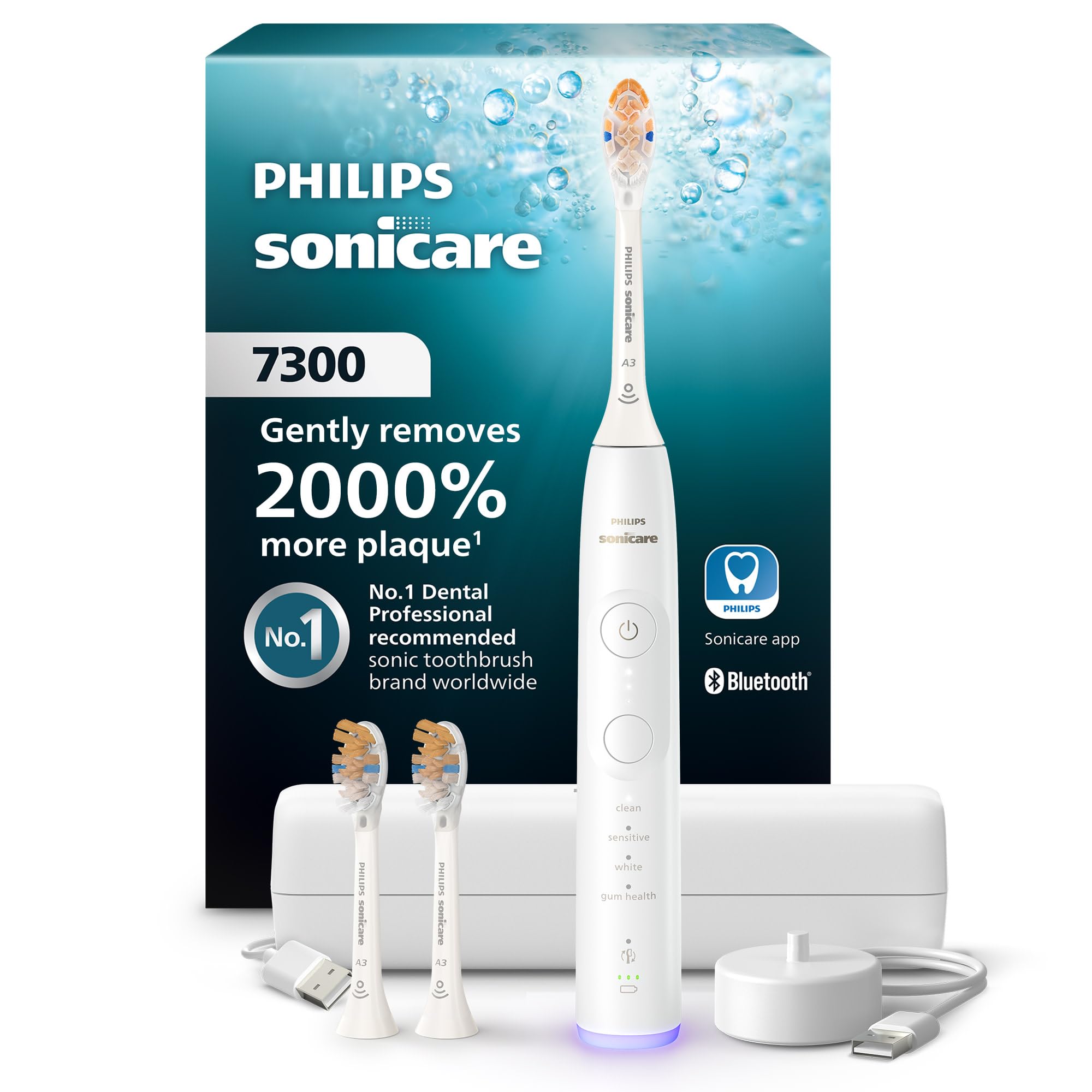 Photo 1 of Philips Sonicare 7300 Series Electric Toothbrush - Next-Generation Sonicare Technology, Pressure Sensor, 12 Brushing Settings, SmarTimer, BrushPacer, 21-Day Runtime, Travel Case, White, HX7420/07