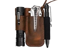 SUNGOOYUE Leather Multitool Sheath, Leather Belt Sheath Pouch Holster Organizer with Secure Clamp for Flashlight Pen Folding 