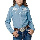 Girls Retro Long Sleeve Button Down Shirts Cowgirl Western Shirt Embroidery Blouse Tops