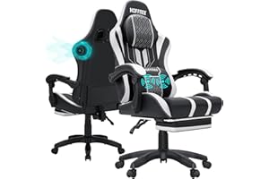 HOFFREE Gaming Chair Massage with Speakers Bluetooth and Footrest Big and Tall Video Game Chair for Heavy People 400lb with Massager for Adults White and Black