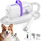 LOMMOL 6-in-1 Dog Grooming Vacuum, Pet Grooming Kit with Dog Clippers, 2.2L Dust Cup Dogs Vacuum with Dryer Function, Low Noise Upgrade Pet Grooming Vacuum with 6 Tools for Home Pet Hair, Purple