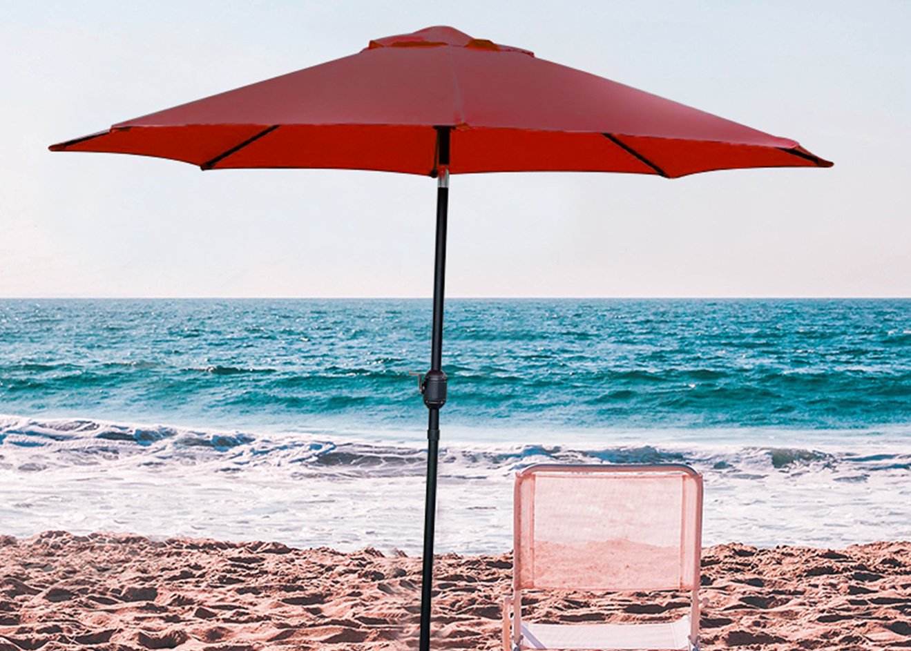 Blissun Patio Umbrella Aluminum Manual Push Button Tilt and Crank Garden Parasol (9ft Manual, Red)