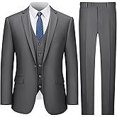 LUPURTY Suits for Men, 3 Piece Men's Suit Slim Fit, Solid Jacket Vest Pants with Tie, One Button Tuxedo Set