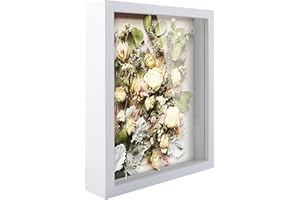 1DOT2 Shadow Box Frame 8x10 with Linen Back, Pine Wooden Frame with HD Glass Shadowbox Display Case for Wall and Tabletop, Memory Box for Flower, Medals, Tickets, Photos-White