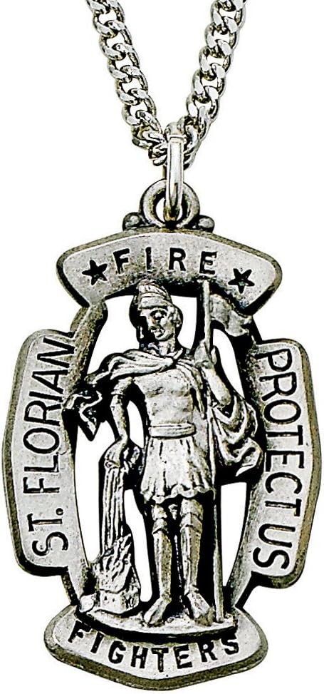 True Faith JewelrySterling Silver St Florian Fire Fighter Shield Medal Patron Saint Pendant Necklace, 1 Inch