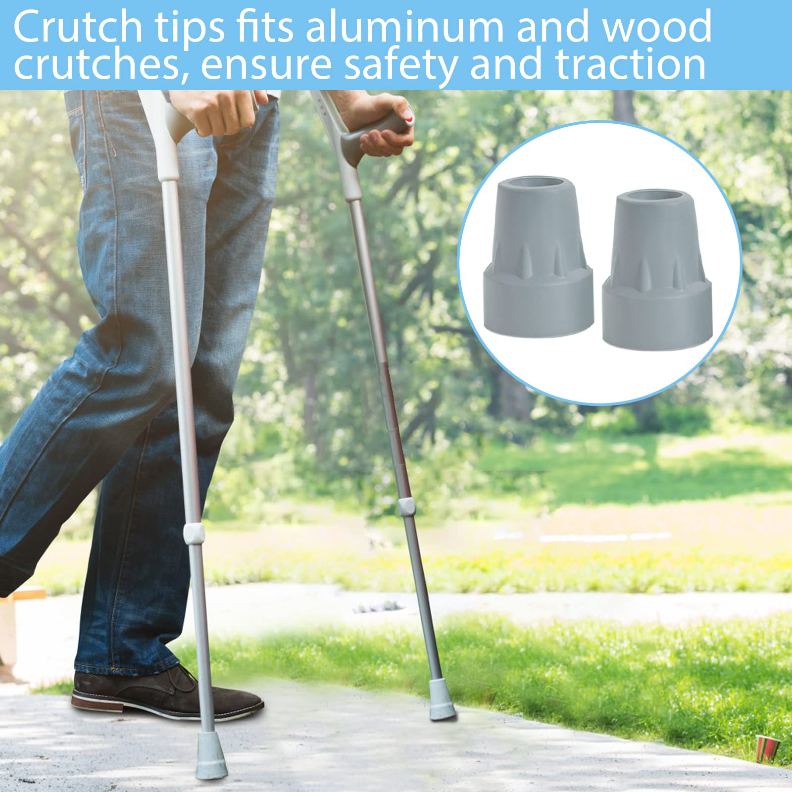 Crutch Tips, 4 Pack 7/8 inch Heavy Duty Rubber Crutch Tips Replacement Rubber Cane Tips, Gray