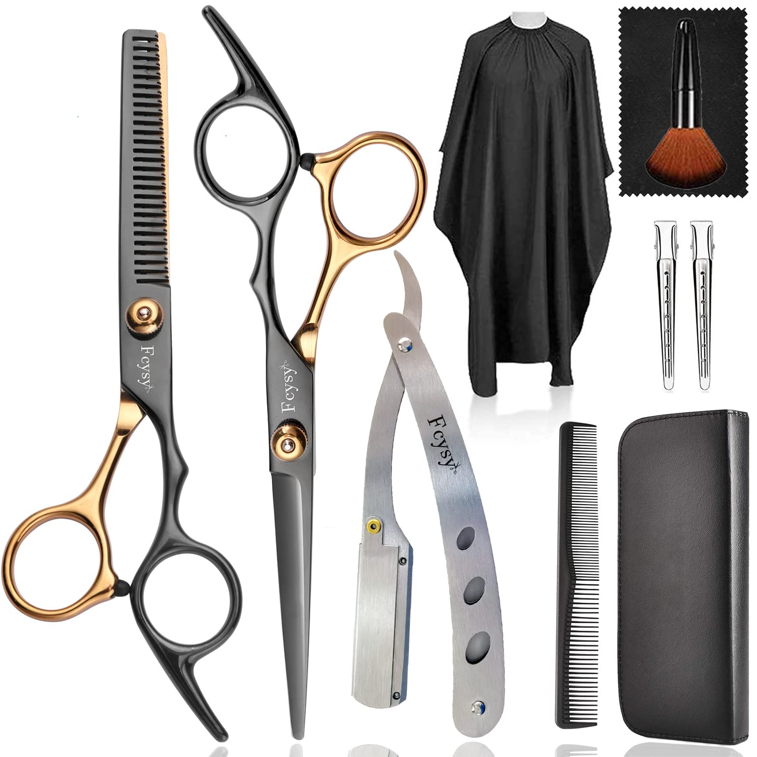 FCYSY Professional 10 Pcs Hair Dressing Scissors Barber Kit - Thinning Shears Set with Blending Shear for Men