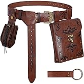 Luazuri Renaissance Belt Pouch, Viking Embossed Waist Bag Vintage Faux Leather Waist Pouch Dresses Belt,Medieval Pirate Costume Men Women for Ren Fair Halloween. (Brown)