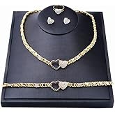 Giffor 4PCS 18K Gold Filled XOXO Jewelry sets for Women Necklace Wedding Jewelry Birthday Gifts For Women Jewelry Earrings With Bracelet And Rings Halloween Party