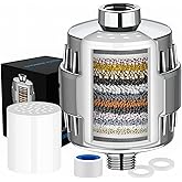 20-Stage Filtered Shower Head - Built-in Filter Effectively Removes Chlorine and Heavy Metals, Improving Skin and Hair Condition, 6-inch Rainfall Shower Head, Replaceable Filter Cartridge (Silver)