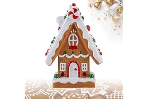 Gingerbread House Decor, Christmas Village Snow House with Candy & Cookies Design, Resin Christmas Decorations Indoor for Tab