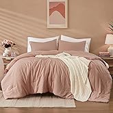 WRENSONGE King Size Comforter Set - 3 Pieces Dusty Pink Comforter Prewashed Soft Lightweight for All Seasons,Fluffy Down Alternative Comforter King Size with 2 Pillow Shams