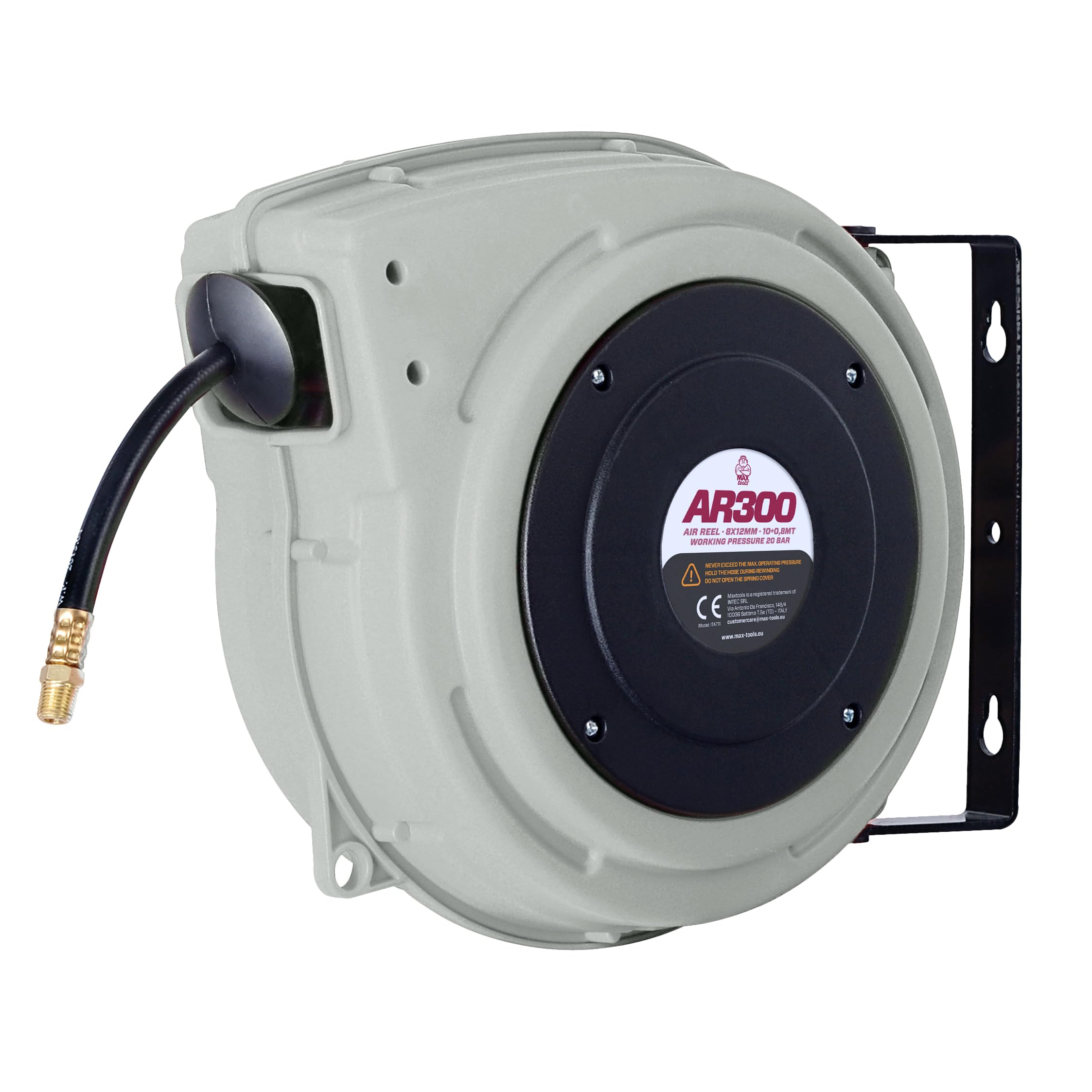 MAXTOOLS AR300 Heavy Duty Shockproof Air Hose Reel with Bracket for Wall or Wall Application, Length 8+2m