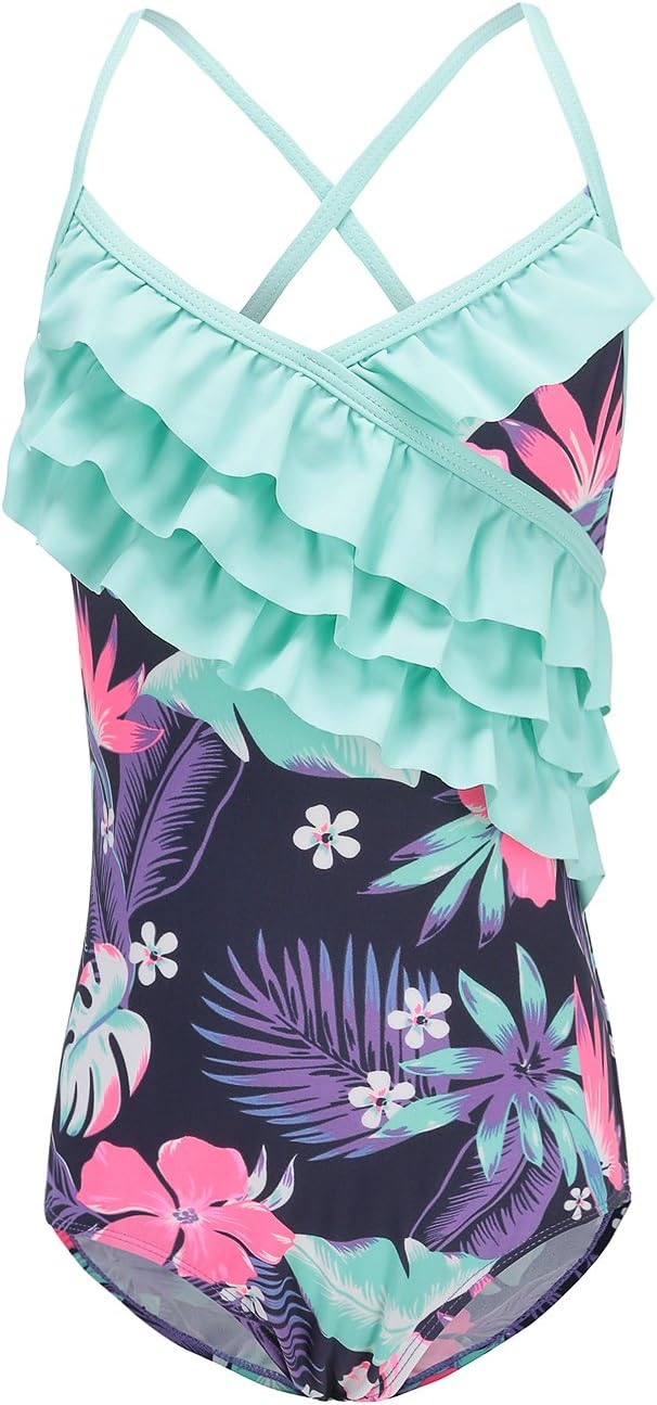 HowJoJoGirls One Piece Swimsuits Hawaiian Ruffle Swimwear Beach Bathing Suit