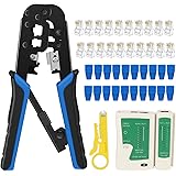 RJ45 Crimping Tool Kit Ethernet Crimp Tool Set, RJ-11, 6P/RJ-12, 8P/RJ-45 Crimp, Cut and Strip Tool with 20PCS RJ45 CAT5 CAT5