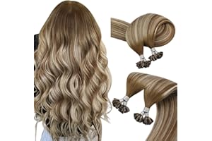 SUNNY HAIR Sunny Blonde U Tips Human Hair Extensions Balayage U Tips Real Hair Extensions Balayage Medium Brown to Platinum Blonde Pre Bonded Utips Extensions Human Hair Off to School 20inch 50G